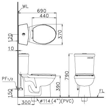 Bồn Cầu Hai Khối - Hai Chế Độ Xả CAESAR CDS1325