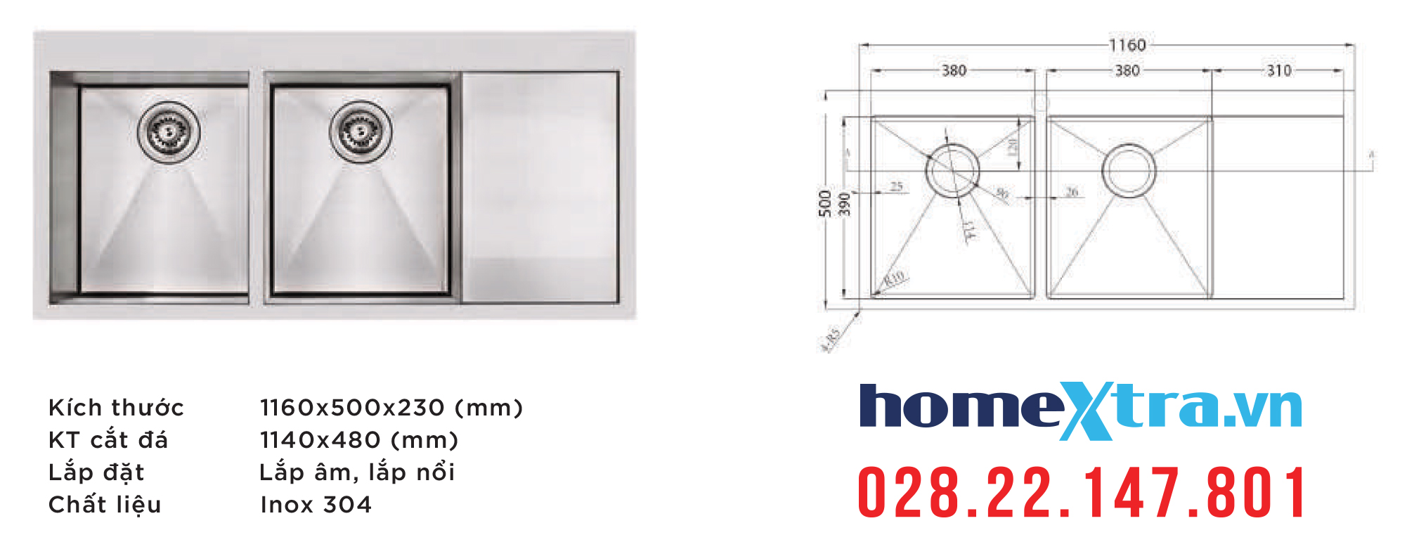 Chậu rửa chén Carysil ID-1150