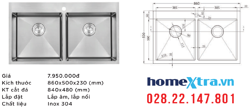 Chậu rửa chén Carysil IC-8650