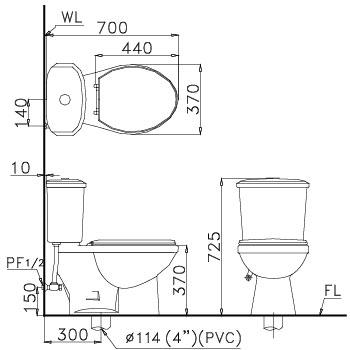 Bồn Cầu Hai Khối - Một Chế Độ Xả CAESAR CT1338