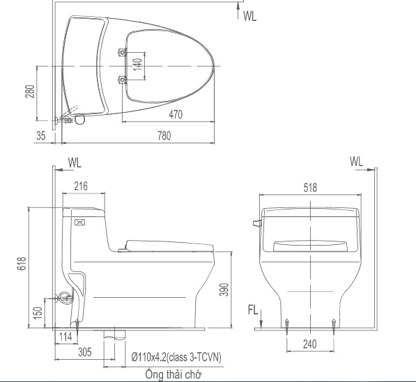 Bồn cầu 1 khối Inax AC-4005+CW-S15VN - Thiết bị vệ sinh Inax