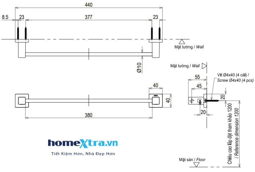 Thanh vắt khăn TOTO YT408S4RV