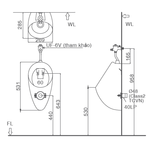 Bồn tiểu nam treo tường Inax U-117V_homextra.vn