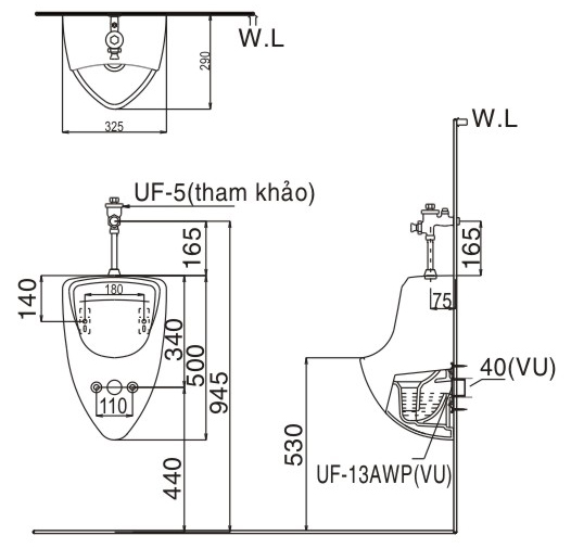 homextra.vn - Bồn tiểu nam treo tường Inax U-440V