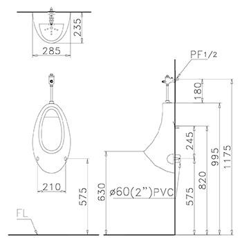 Bệ Tiểu Nam treo Tường CAESAR U0221