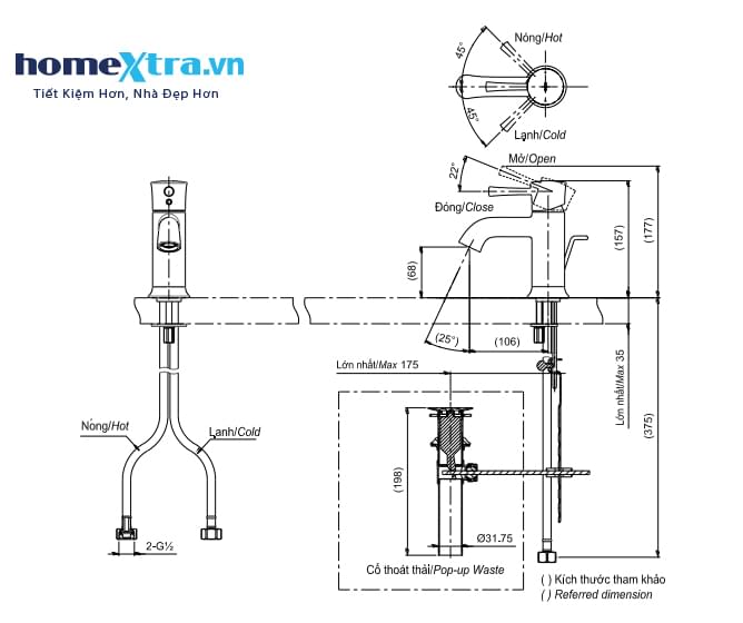 Vòi chậu lavabo TOTO TLS02301V nóng lạnh, vòi chậu gật gù LN-homextra