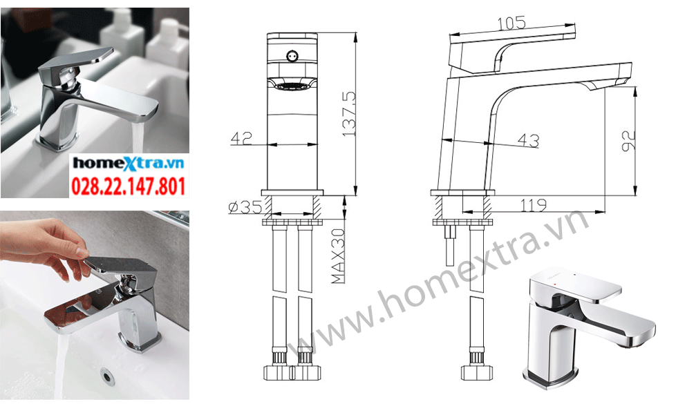 Vòi lavabo nóng lạnh MP1104