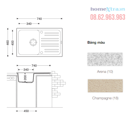 Chậu rửa chén đá Carysil WAL1-homextra.vn