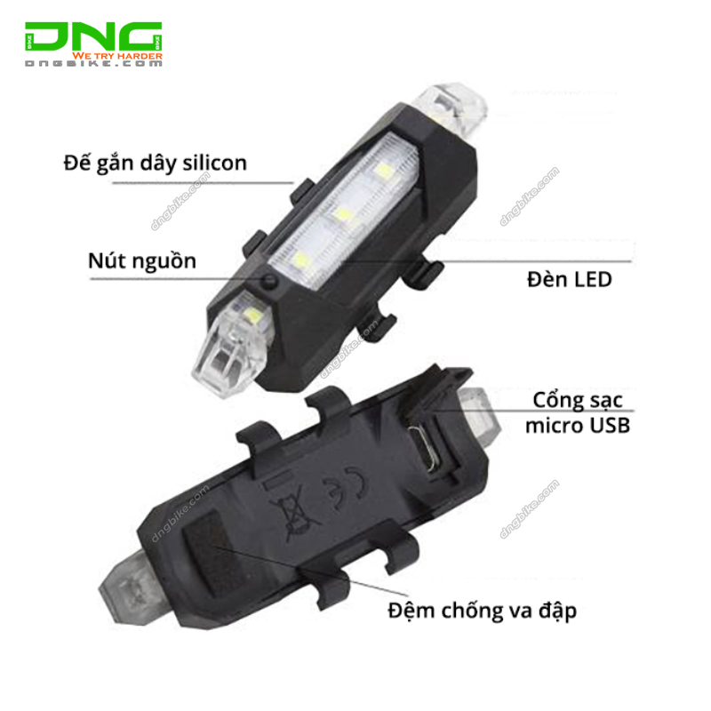 Đèn hậu xe đạp pin sạc RAPID 2 màu