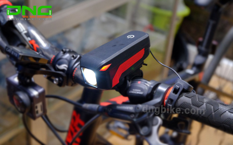 Đèn pha xe đạp pin sạc có còi 7599