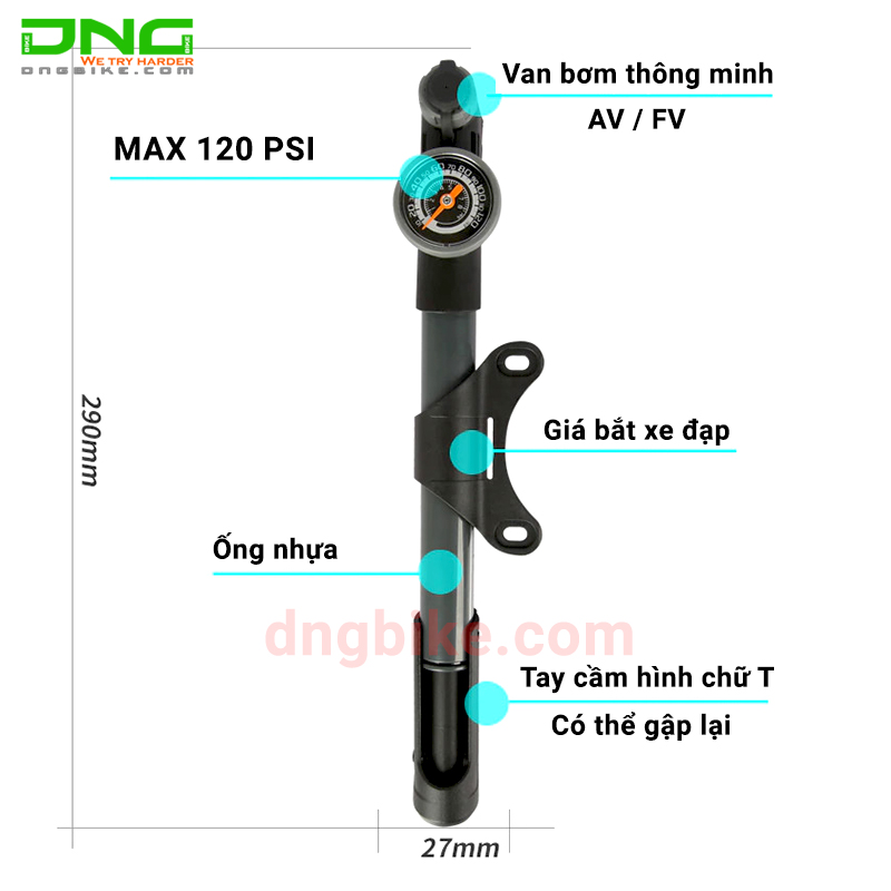 Bơm mini gắn xe đạp GIYO GP-991