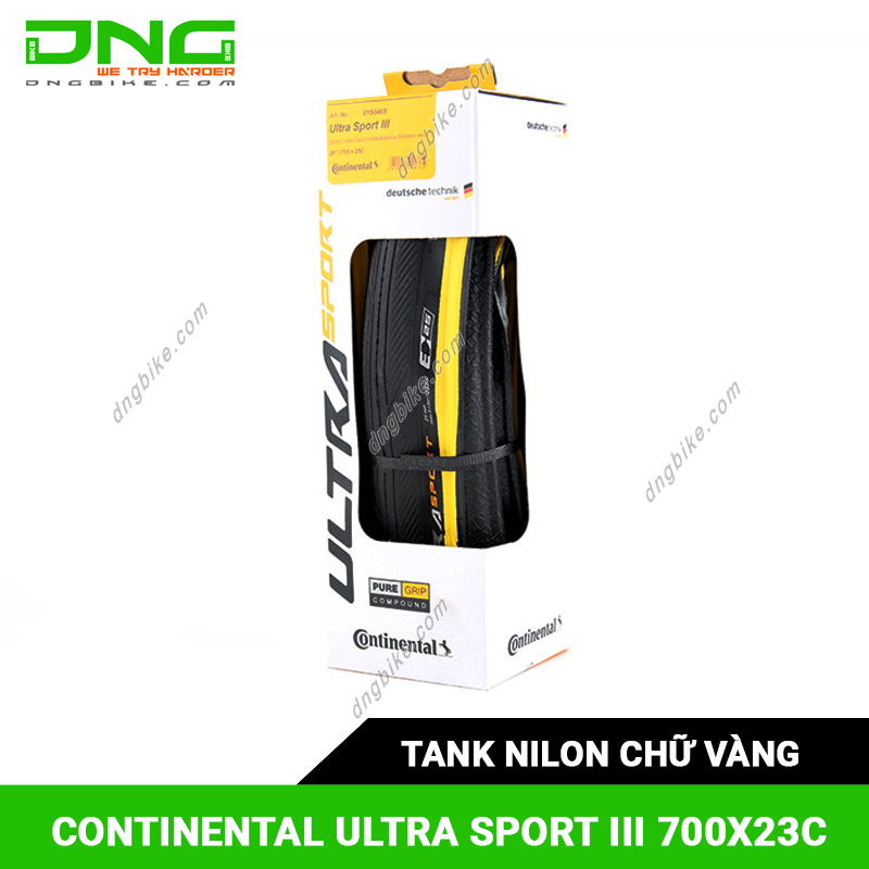 Lốp xe đạp CONTINENTAL ULTRA SPORT III 700x23c Tank nilon chữ vàng