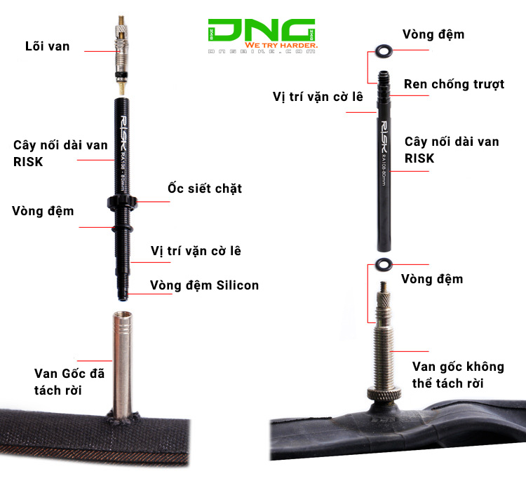 Đầu nối dài van xe đạp RIST