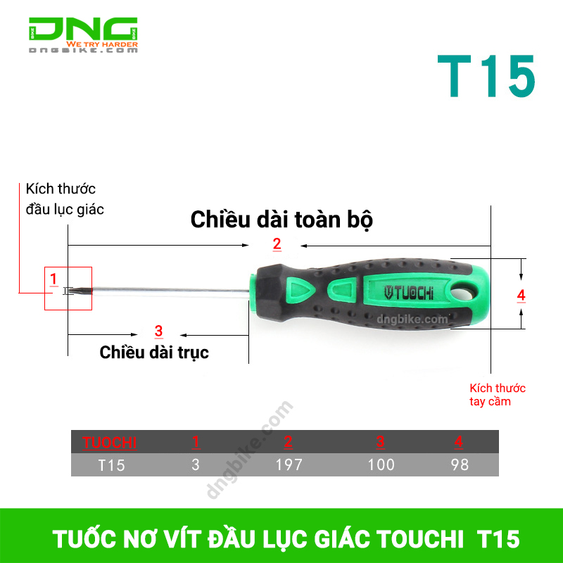 Tuốt nơ vít đầu lục giác bông TOUCHI T8, T10, T15, T20