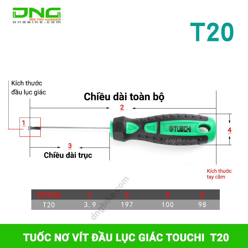 Tuốt nơ vít đầu lục giác bông TOUCHI T8, T10, T15, T20