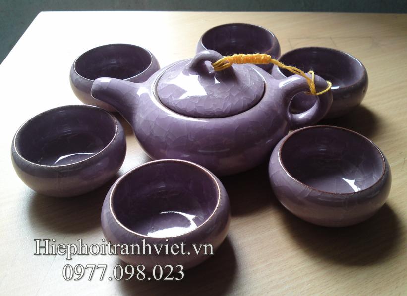 Ấm chén men ngọc cao cấp màu tím ACMN-025