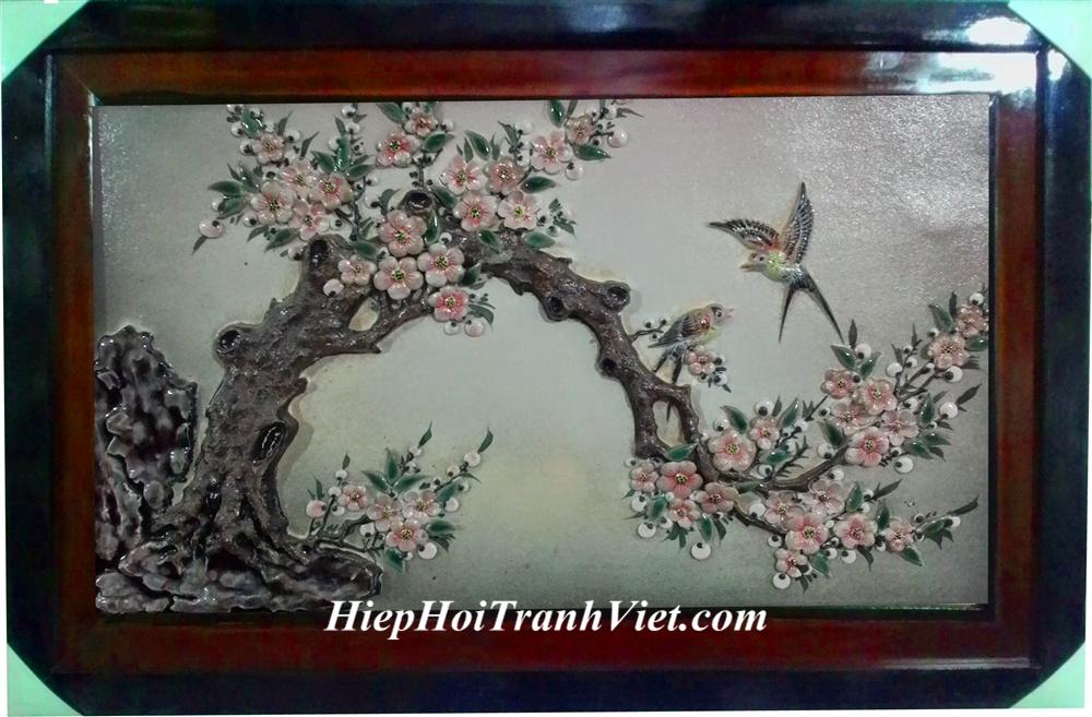 Tranh đắp nổi Hoa Đào Mừng Xuân