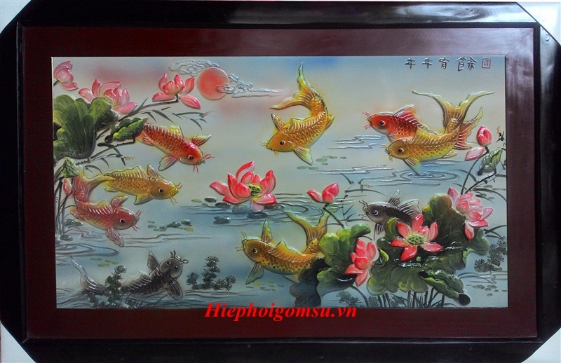 Tranh đắp nổi cao cấp Cửu Ngư Quần Hội 022