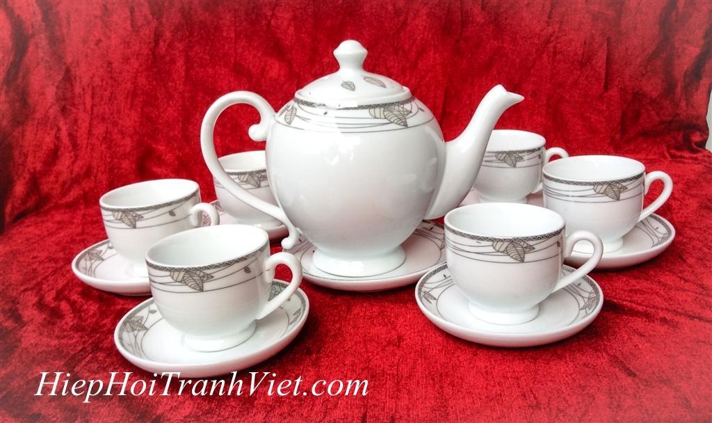 Ấm chén in logo cao cấp Camellia viền lá AC-013