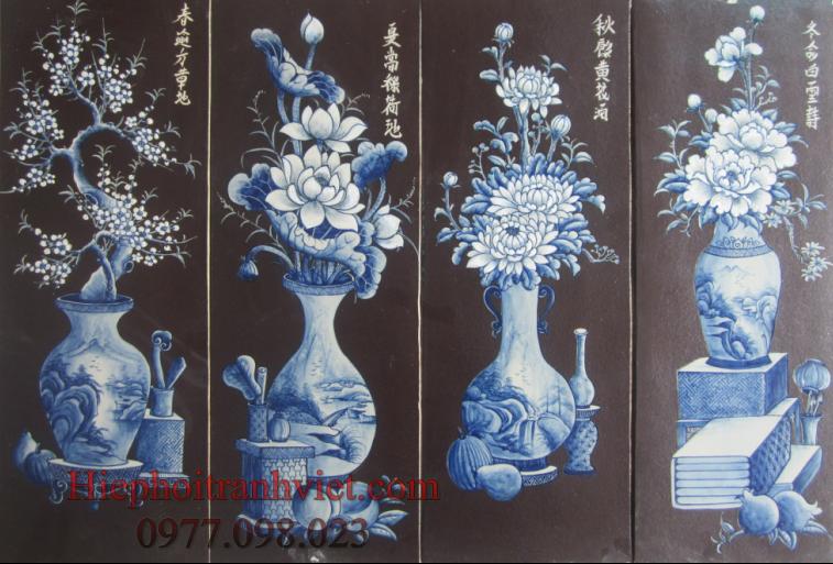 Tranh Tứ Bình Đào Sen Cúc Mẫu Đơn 003