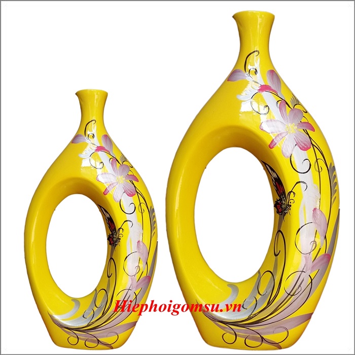 Bộ 2 bình trang trí cao cấp Bát Tràng vẽ hoa văn