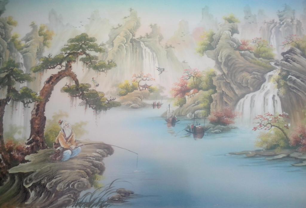 Tranh sứ Lã Vọng Câu Cá 02