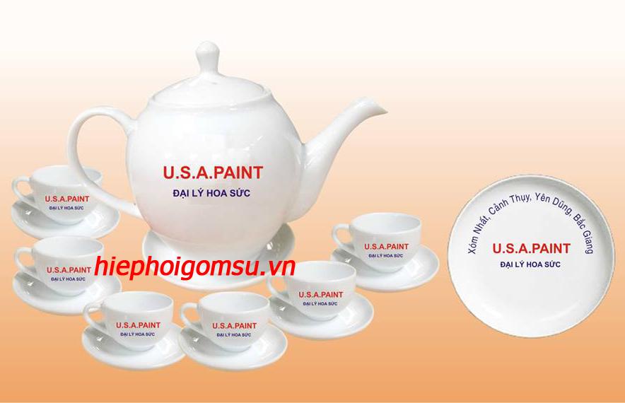Bộ ấm chén in logo công ty USA PAINT AC-029