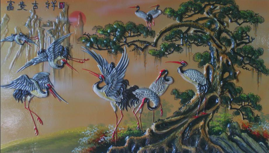 Tranh phong thủy tùng hạc trường xuân đắp nổi 018