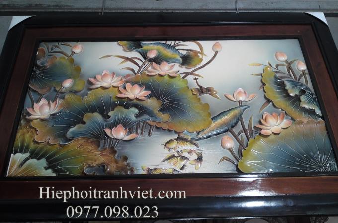 Tranh Cá Chép Hoa Sen đắp nổi màu 019