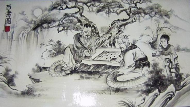 Tranh sứ Cao sơn nhị lão 040