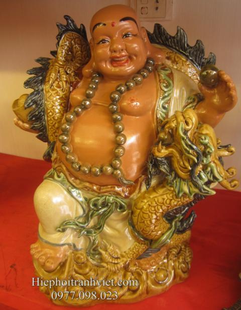 Tượng gốm sứ Di Lặc Cưỡi rồng