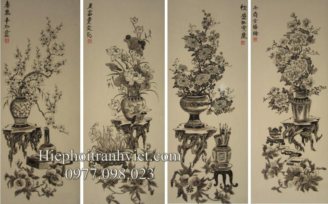 Tranh tứ bình cổ đồ và gỗ lũa 113