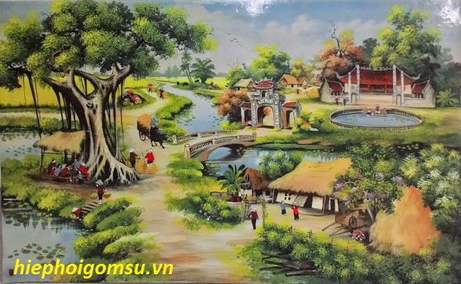 Tranh sứ cây đa đình làng