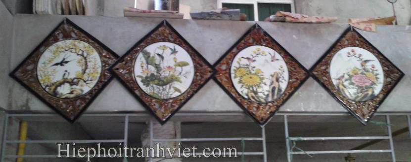 Tranh Tứ Quý vuông chất liệu sứ 010