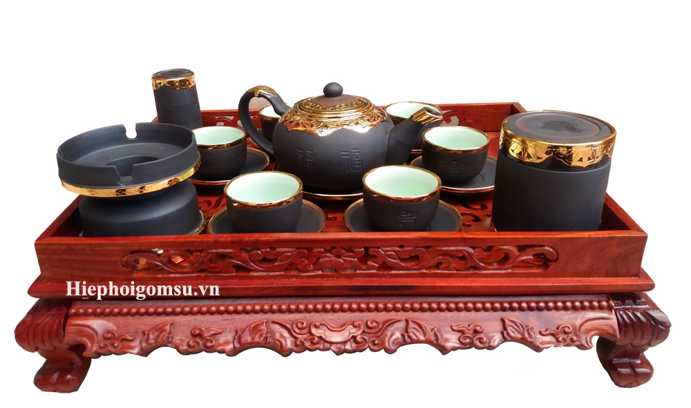 Bộ ấm chén Bát Tràng cao cấp mạ vàng 24K