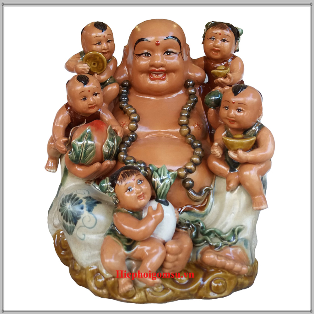 Tượng gốm sứ Di Lặc ngũ phúc cao 46 cm