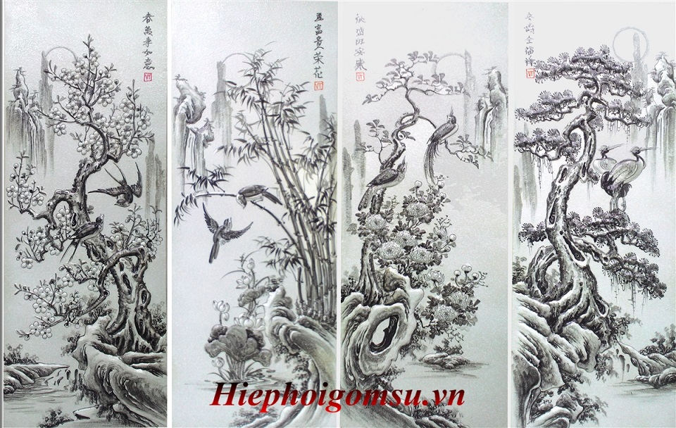 Tranh Tứ Quý Xuân Hạ Thu Đông đắp nổi 157