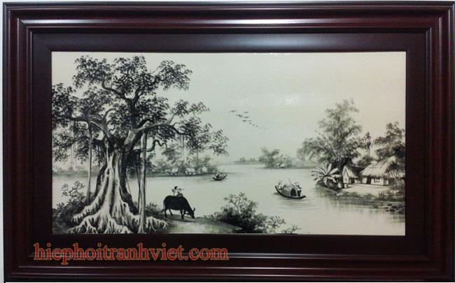 Tranh sứ cây đa bến nước con đò 023