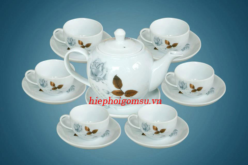 Bộ Ấm chén in logo cao cấp họa tiết Hoa Hồng AC-015