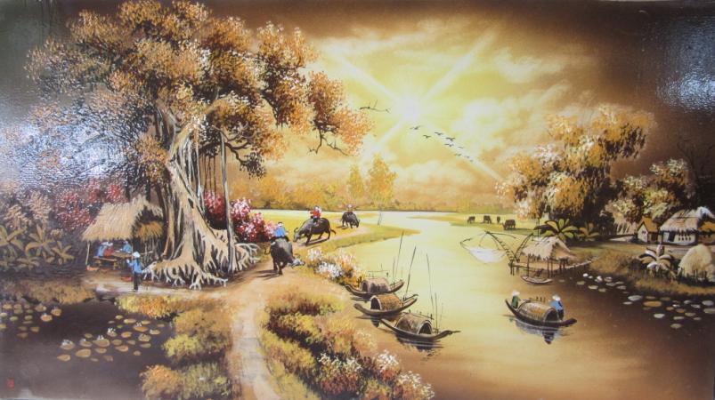 Tranh đồng quê chiều hoàng hôn 005