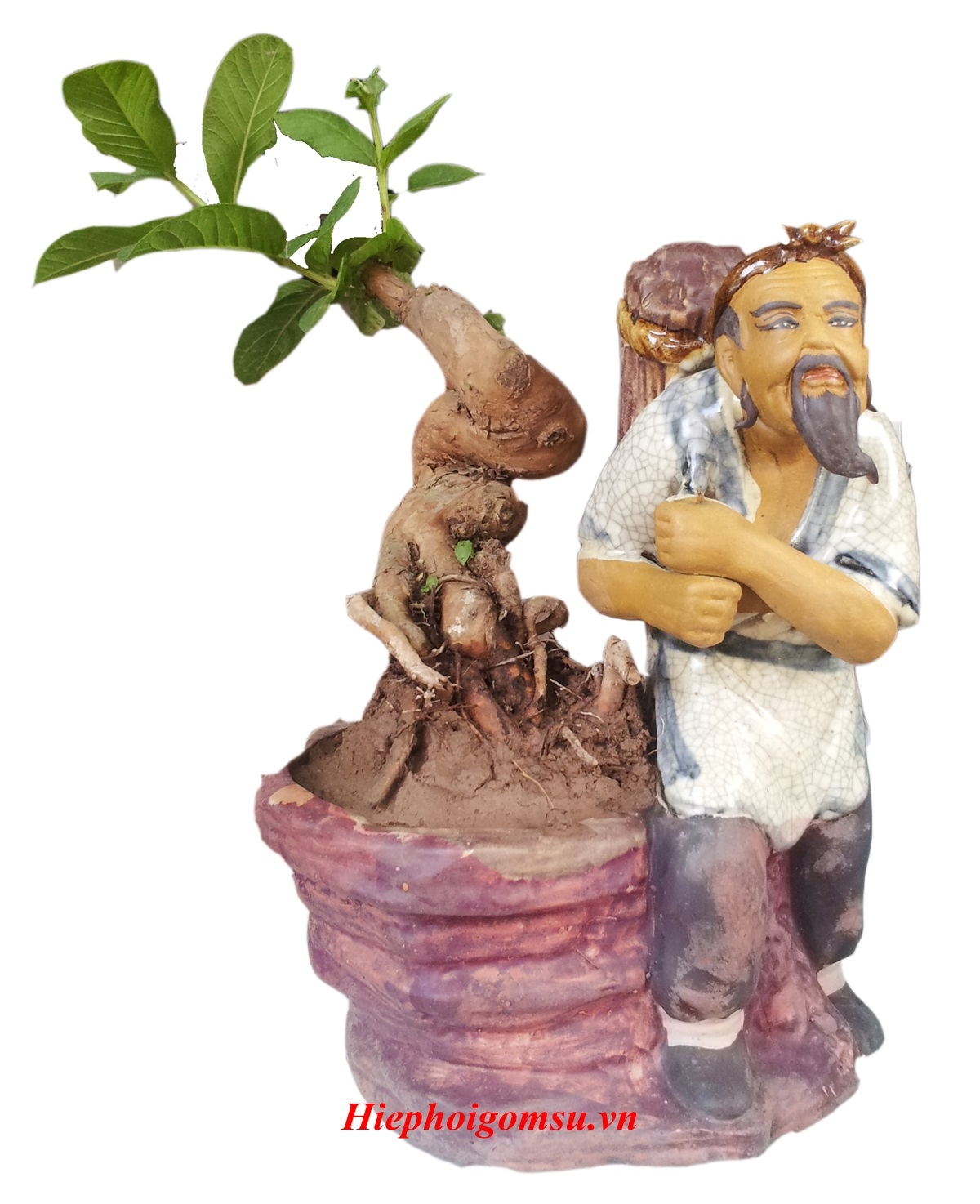 Tượng gốm sứ và bon sai Tiều Phu Đốn Củi