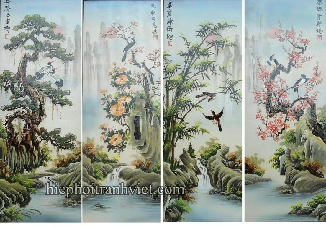 Tranh Tứ Quý Tùng cúc trúc mai chất liệu sứ 021