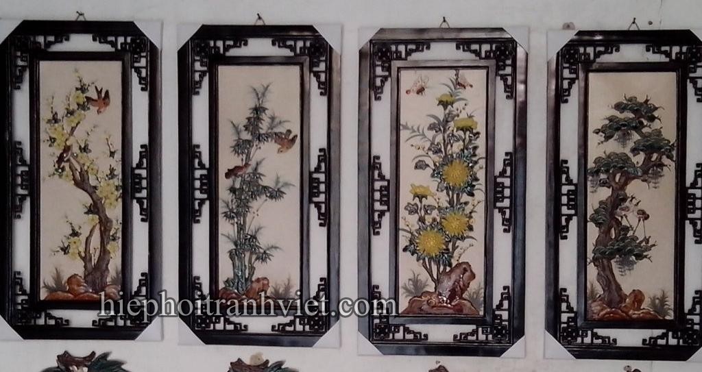 Tranh Tứ Quý Tùng cúc trúc mai đắp nổi cỡ nhỏ 029