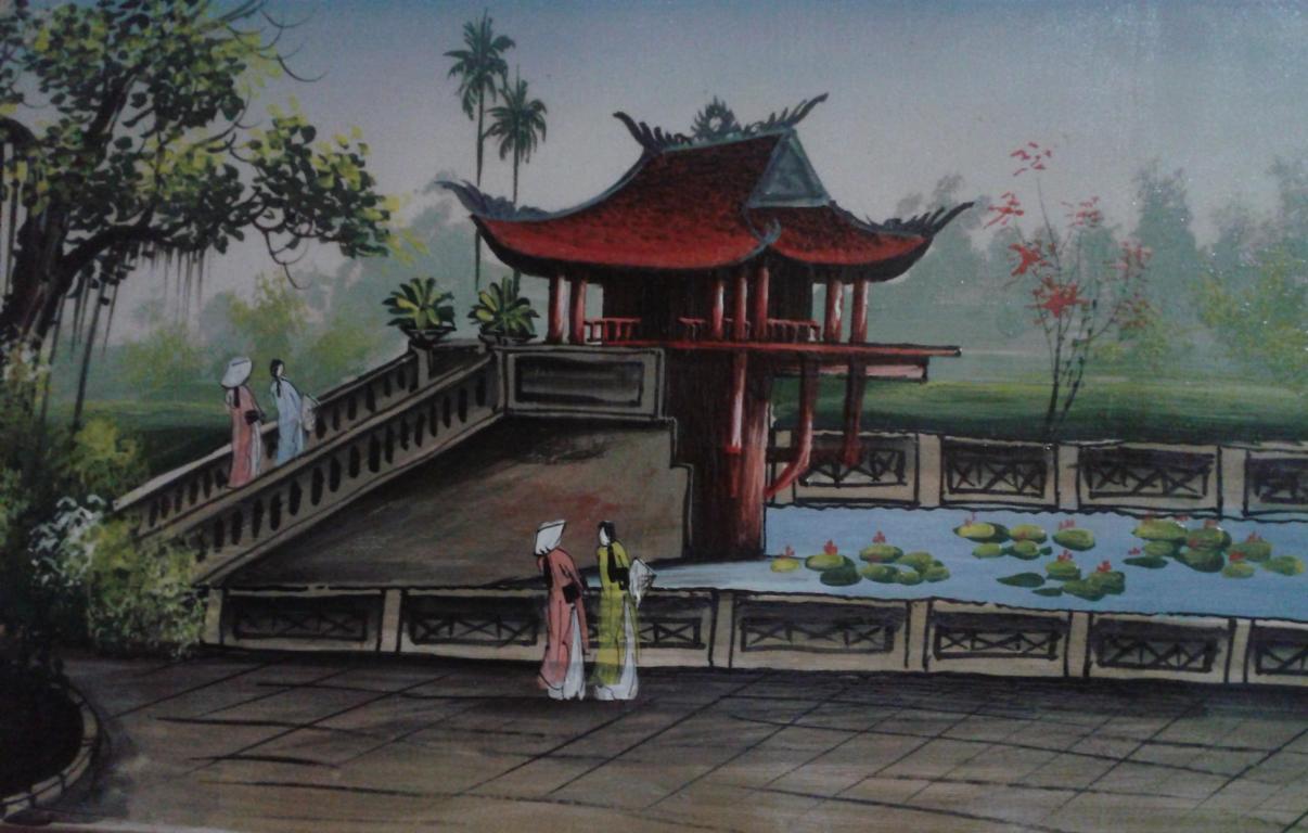 Tranh sứ cảnh Hà Nội Chùa Một Cột 024