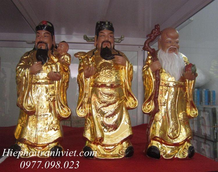 Tượng gốm sứ dát vàng Phúc Lộc Thọ
