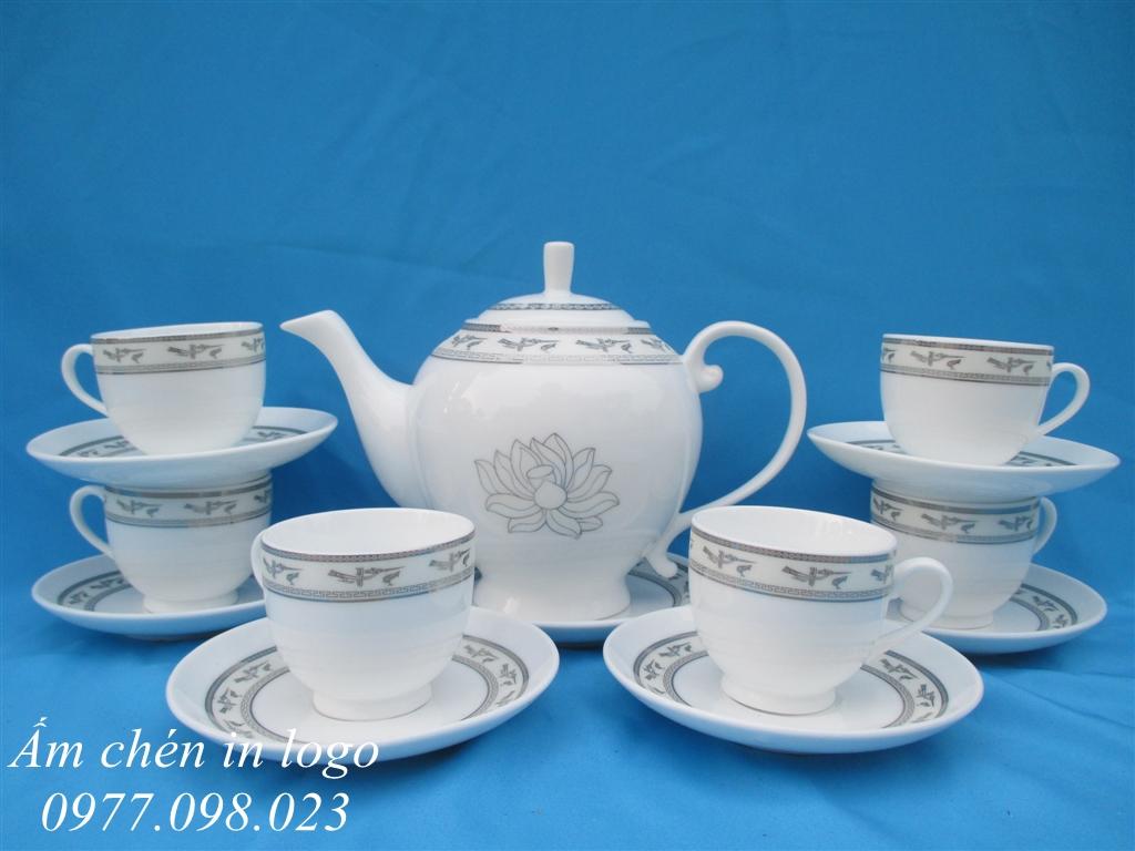 Ấm Chén Cao Cấp Camellia in viền Hạc AC-059