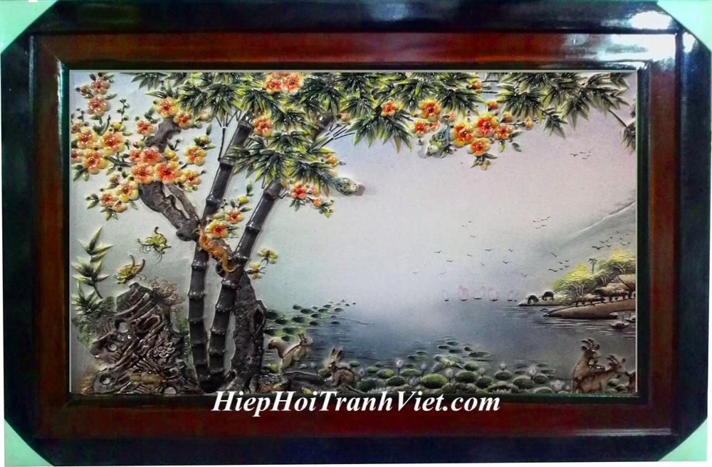 Tranh đắp nổi Trúc mai giai lão