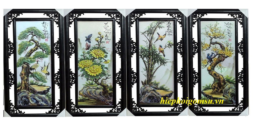 Bộ tứ cảnh đắp nổi màu cỡ nhỏ 051
