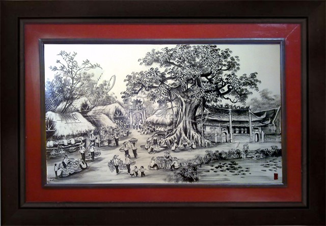 Tranh sứ chợ quê 045
