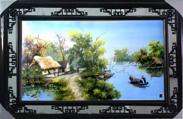 Tranh sứ đồng quê nhà ven sông 040